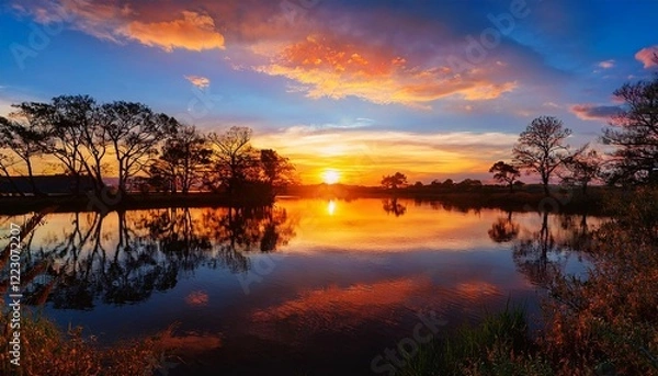 Fototapeta sunset over the river