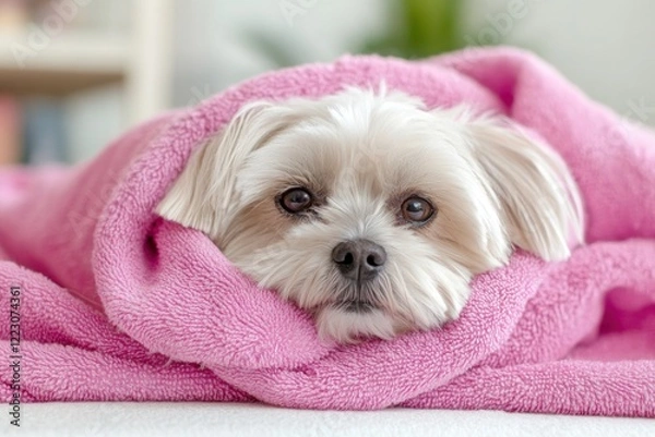 Obraz Discover a sleek cleaning process for pets in a step-by-step approach, using high quality shampoos, soft towels, and effective brushes in action Our guide provides detailed instructions and visual