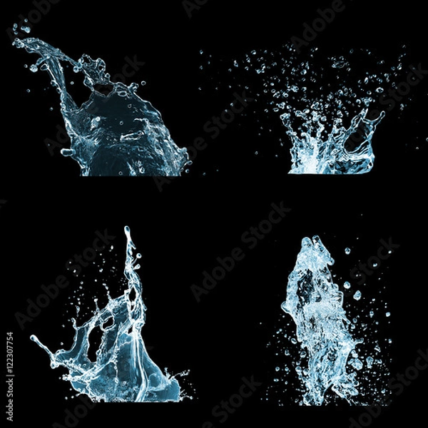 Obraz Vibrant Blue Water Splash Set on Black Background.