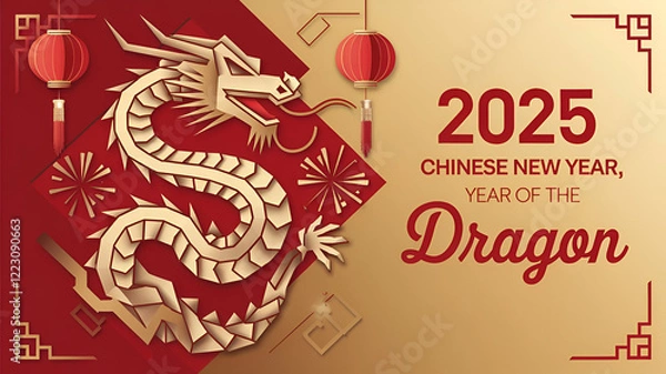 Fototapeta Geometric Dragon Artwork for Chinese New Year 2025, Year of the Dragon illustration 