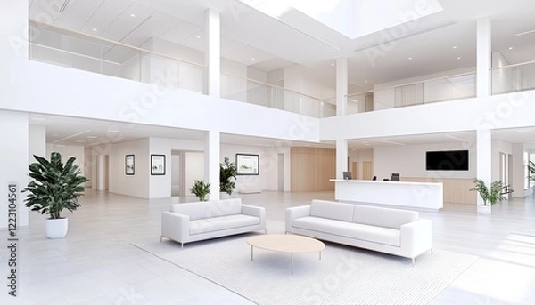 Fototapeta Modern interior of a spacious lobby featuring minimalist furniture and natural light