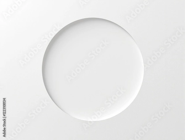 Fototapeta Circle cutout from white paper with shadows on white background, paperwork, decor, creativity