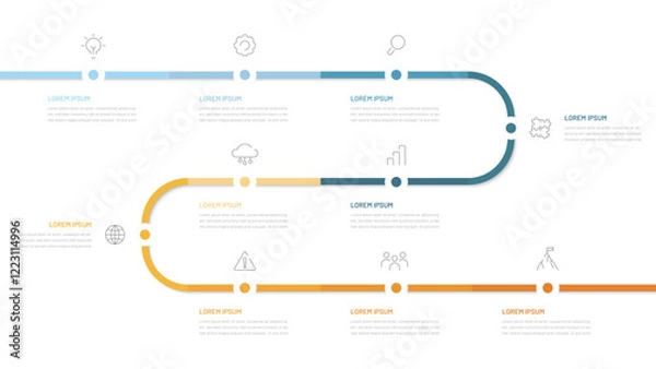 Fototapeta A ten-step timeline for evaluating the implementation of a project or business plan. Infographics for presentation, report in the form of a sequential route
