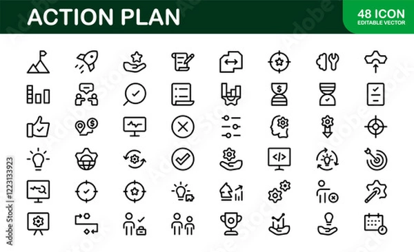 Obraz Action Plan Icon Set. Clean, Professional Graphics for Workflow, Business Strategy, and Productivity Tools