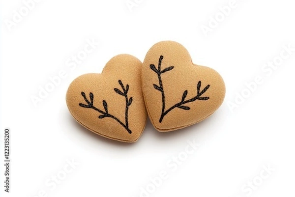 Obraz Two decorative heart-shaped items with leaf patterns on a white background, ideal for crafts