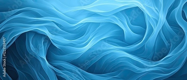 Fototapeta A serene abstract depiction of flowing blue waves, evoking a sense of tranquility and depth.