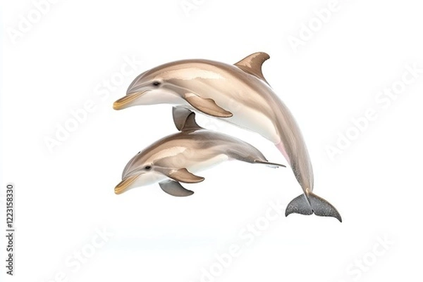 Obraz Two dolphins gracefully leaping together in a serene underwater environment