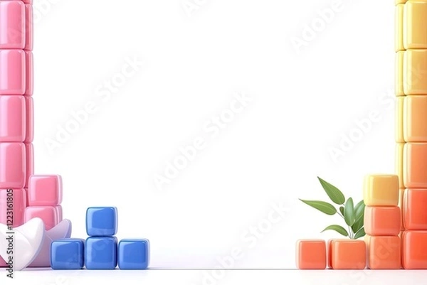 Obraz Colorful building blocks arranged playfully with greenery, creating a vibrant, inviting atmosphere