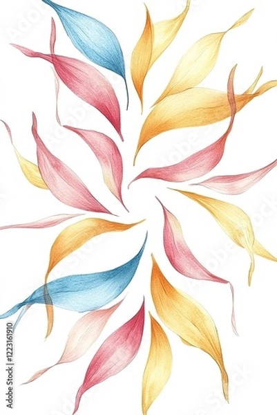 Obraz Colorful swirling leaves in soft pastel tones creating a vibrant floral pattern on a white background