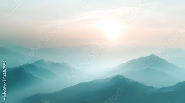 Obraz Majestic mountain landscape with soft gradient lighting and ethereal atmospheric haze creating a serene and calming modern aesthetic