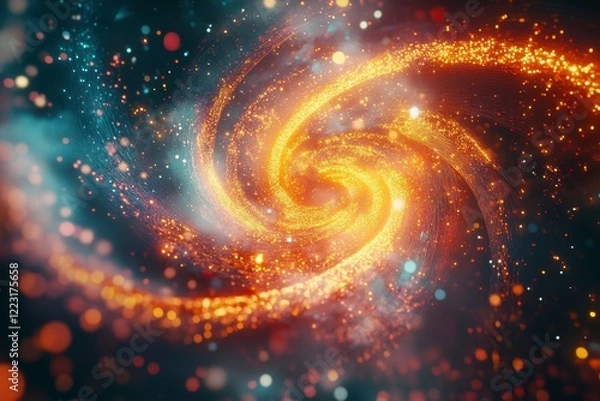 Obraz Vivid Swirling Galaxy with Bright Stars and Colorful Cosmic Dust