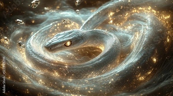 Fototapeta Cosmic serpent entwined in swirling stardust, glowing with vibra