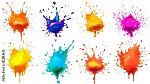 Fototapeta Set of colorful ink splashes isolated on white background