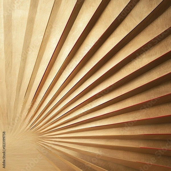 Fototapeta A series of textured, golden lines radiating from a central point, creating a dynamic, abstract pattern with depth and warmth.