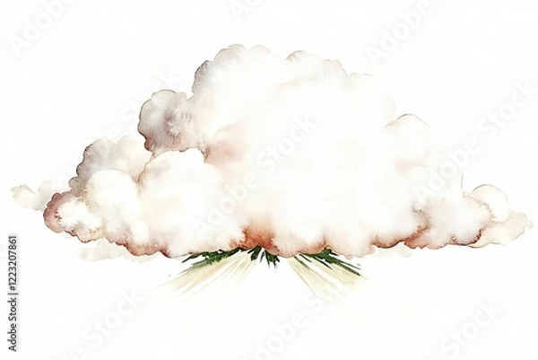 Fototapeta A large, fluffy cloud with a light brown base, suggesting a storm brewing in a serene sky