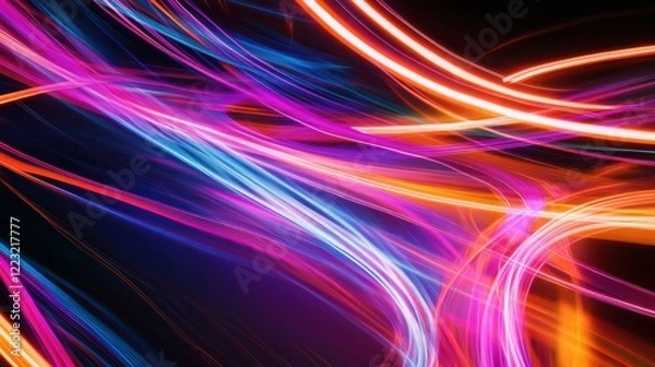 Fototapeta Vibrant neon light trails in dynamic abstract motion