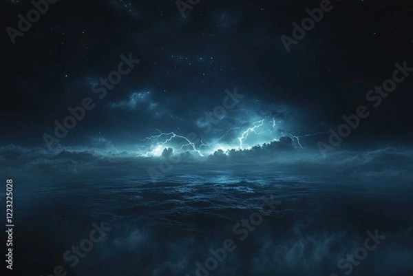 Obraz Lightning storm over a dark ocean at night