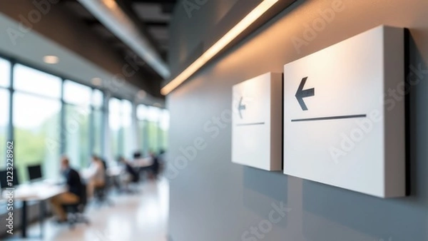 Obraz A well-lit indoor wayfinding signs mockup with easy-to-read signs, perfect for presenting wayfinding design ideas for indoor environments.