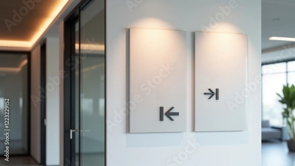 Obraz A stylish indoor wayfinding signs mockup featuring clear signage, ideal for designing wayfinding solutions for modern office spaces.
