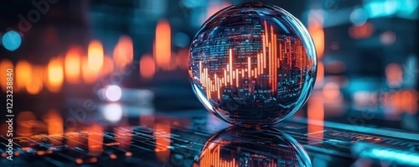 Fototapeta Abstract Sphere with Data Visualizations and Graphs in Background