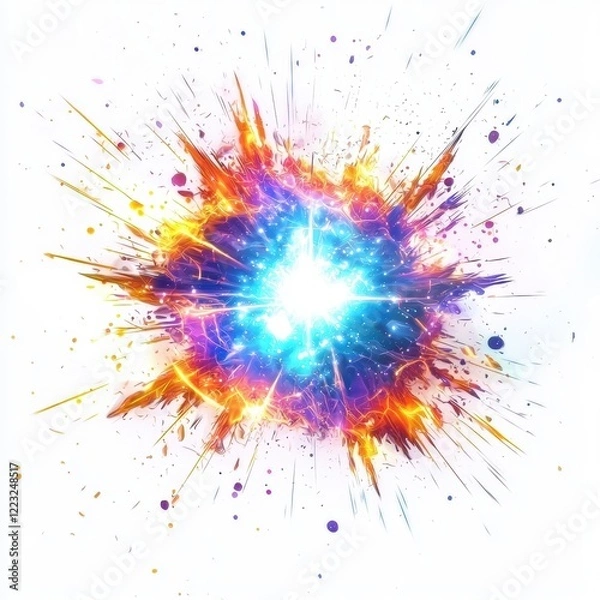 Fototapeta 3D icon cartoon glowing energy burst with sparks, isolated on a white background -