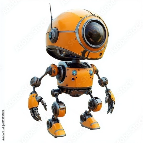 Fototapeta 3D icon cartoon of a futuristic service robot, isolated on a white background 