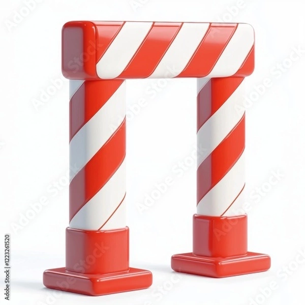 Fototapeta 3D icon cartoon of a red and white striped barrier, isolated on a white background 