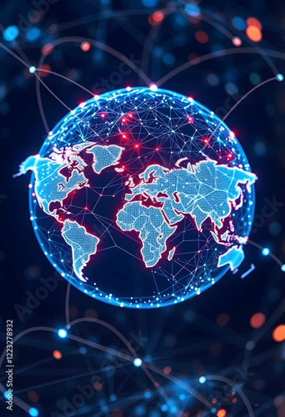 Obraz Data exchange and global network over the world 3D rendering, with white tones