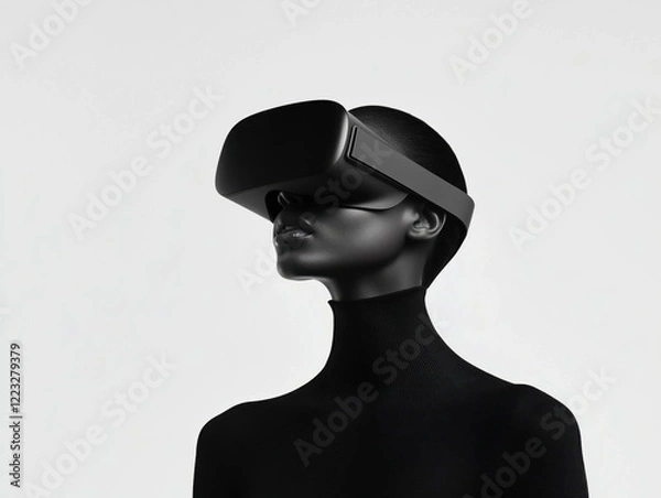 Fototapeta Individual Engaged in a Virtual Reality Experience with a Crisp White Background Surrounding Them.