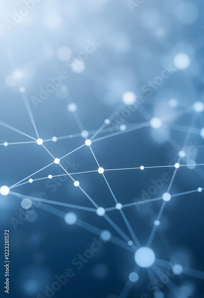 Fototapeta Abstract dots and lines connected. Concept of AI technology. Motion of digital data flow. Communication and technology network concept with moving lines and dots, Diffused lighting, with white tones
