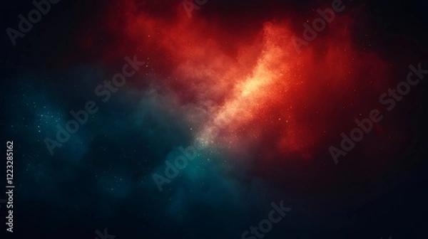 Fototapeta Nebula clouds in space create a stunning cosmic scene, blending red, orange, and blue hues in a vast universe background