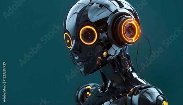 Obraz robot with headphones, Created using Generative Ai