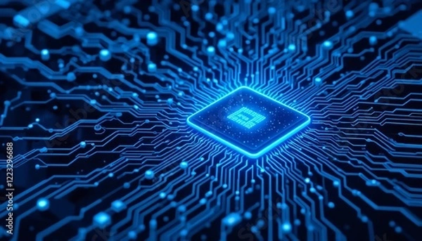 Obraz Abstract Blue Digital Circuit Board Technology Background High Tech Modern Futuristic Innovation Digital Art Graphic Design Illustration Computer Chip