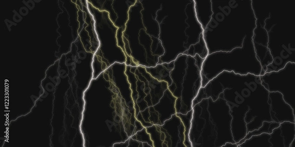 Fototapeta Thunder Stock Image In Black Background. Massive lightning bolt with branches isolated on black background.