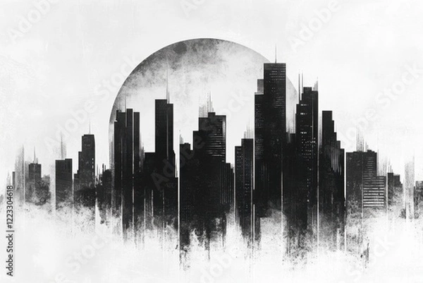 Obraz Monochromatic Cityscape Underneath a Large Gray Circle
