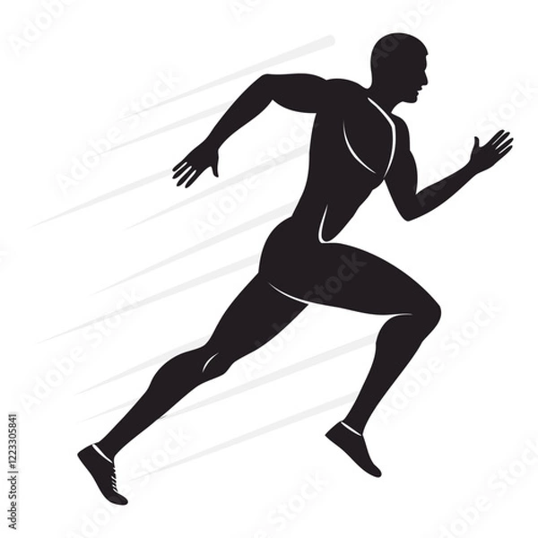 Obraz Man Runner Dynamic pose black silhouette vector illustration isolated on a transparent background