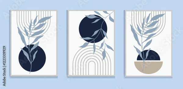 Fototapeta Modern green boho wall art set posters abstract boho rainbow prints boho artwork mid century vector