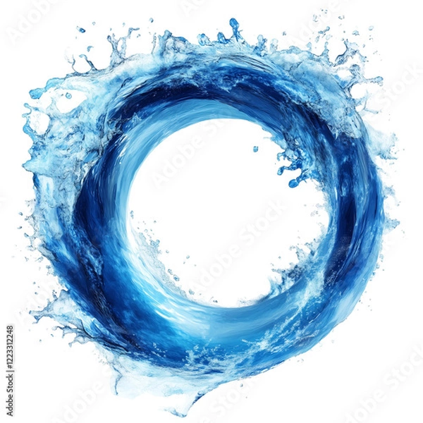 Fototapeta Blue water splash in circular shape isolated on white and transparent background