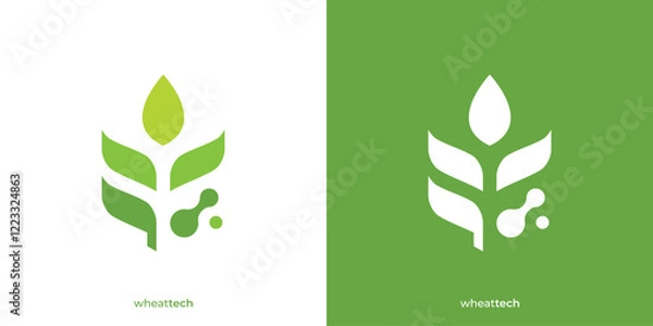 Obraz Simple Wheat Tech Logo. Graphic Icons of Wheat and Technology Symbols. Grain Tech Logo Design Template.