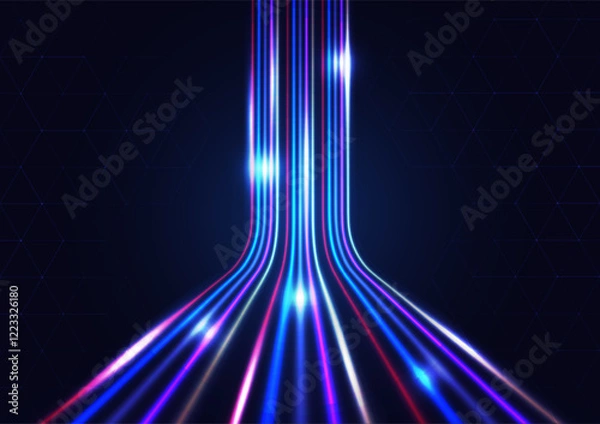 Obraz vibrant blue and pink glowing lines forming a straight path forward against a mysterious