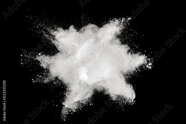 Fototapeta White cloud of powdery substance is floating in the air