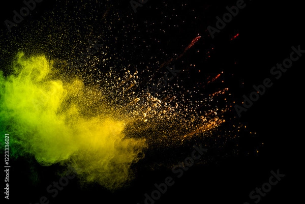 Fototapeta Colorful explosion of powdery dust is captured in a yellow and green cloud