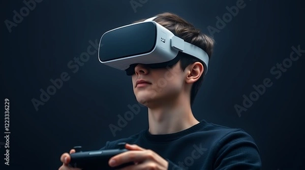 Obraz Young Man Using Virtual Reality Headset - Future Technology and Gadgets Concept