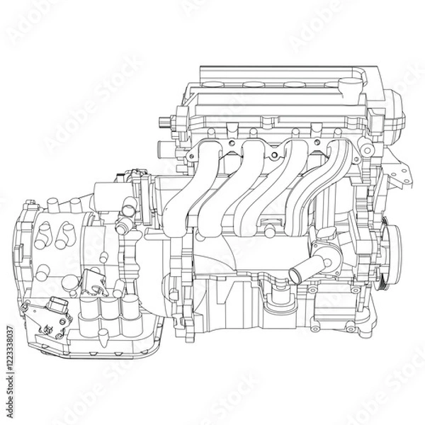 Obraz Engine Illustration Set. Car, Motorcycle, Electric Motor, and Rocket Engine for Science and Engineering Projects