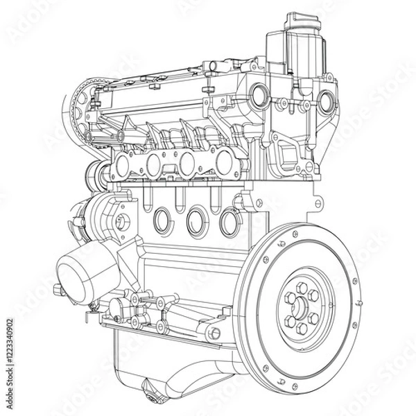 Fototapeta Engine Illustration Set. Car, Motorcycle, Electric Motor, and Rocket Engine for Science and Engineering Projects
