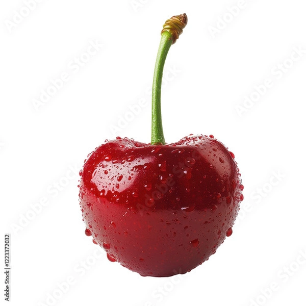 Fototapeta Fresh red cherry with droplets on a Transparent background showcasing natural beauty and vibrant color, Red cherry isolated in PNG background format