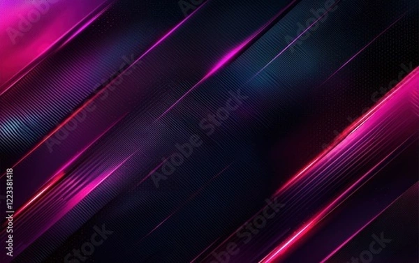 Fototapeta A dynamic abstract background with glowing neon pink and purple lines in a grid pattern, set on a dark black background