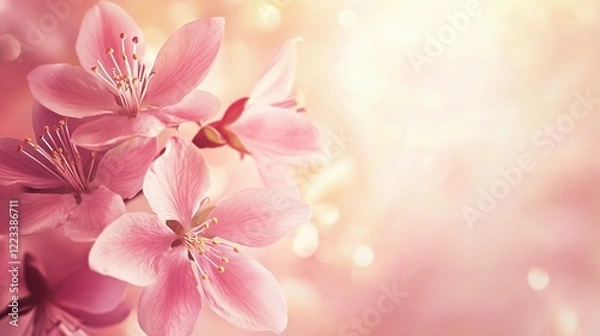 Fototapeta Delicate Pink Blossoms Softly Illuminated By Sunlight