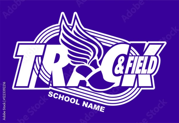 Fototapeta track and field team design with winged foot for school, college or league sports