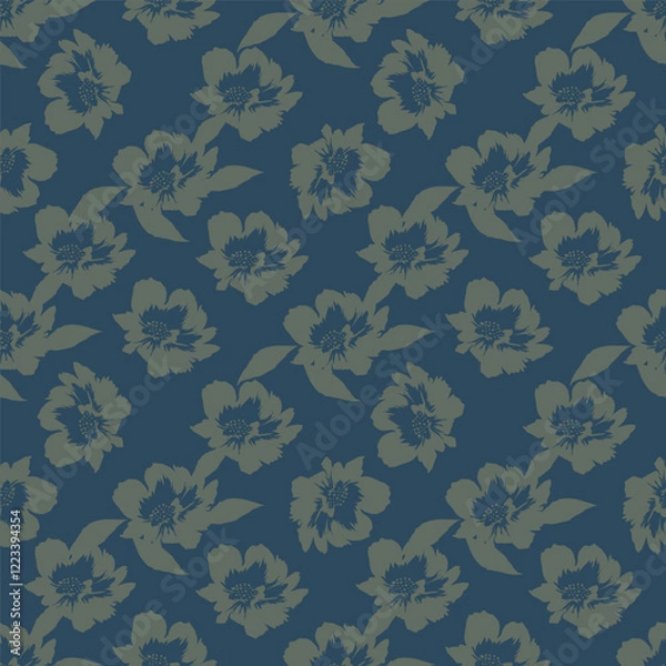 Fototapeta Seamless floral pattern, liberty ditsy print in a colorful summer motif. Cute botanical wallpaper, textile design: small hand drawn flowers, tiny leaves, simple abstract bouquets.